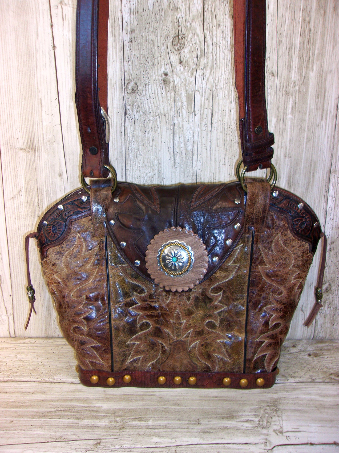 Double Cowboy Boot Purse DB329 handcrafted from cowboy boots. Shop Handbags at ChrisThompsonBags.com and buy the best boot top purse, Country Chic, country fashion, country style, cowboy boot lover, cowboy boot purse, Cowgirl Chic, cowgirl style, luxury handbag, rodeo purse, western chic, western fashion, western style at Chris Thompson Bags.